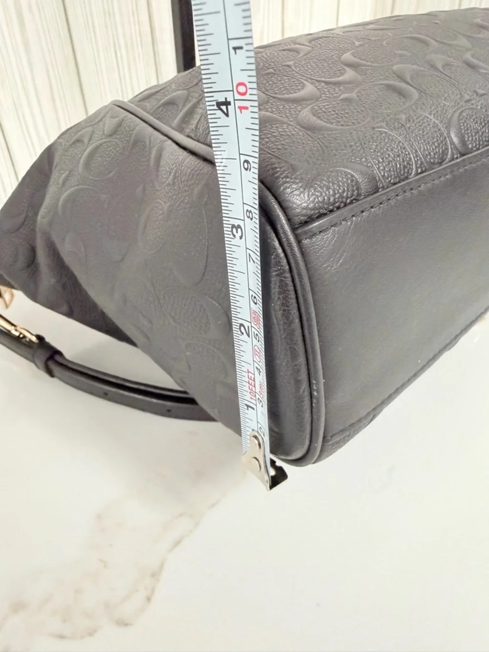 Coach Black Signature Debossed Leather Tote Chain Strap Crossbody Bag - Picture 12 of 16